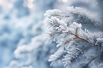 Winter's Natural Elegance: Snowy Pine Branches Decorated with Delicate Ornaments Adorning the Landscape