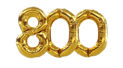 3D render of balloon number eight hundred isolated on white background. Party decoration golden balloons. Anniversary