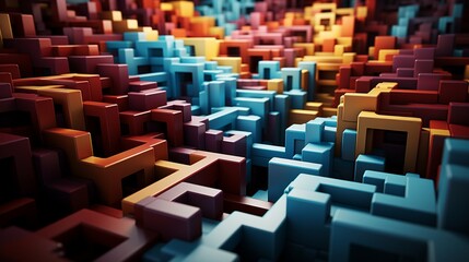 Interlocking gradients forming a surreal, three-dimensional maze.