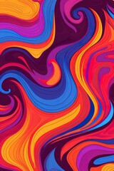 Groovy hippie 70s background with waves, swirl, twirl patterns. Twisted distorted texture in trendy retro psychedelic style.