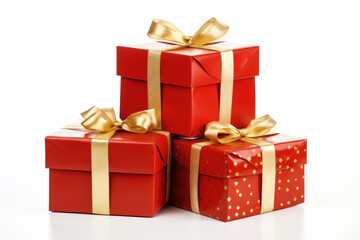 Fototapeta premium RED GIFT BOXES ISOLATED ON BACKGROUND WHITE.