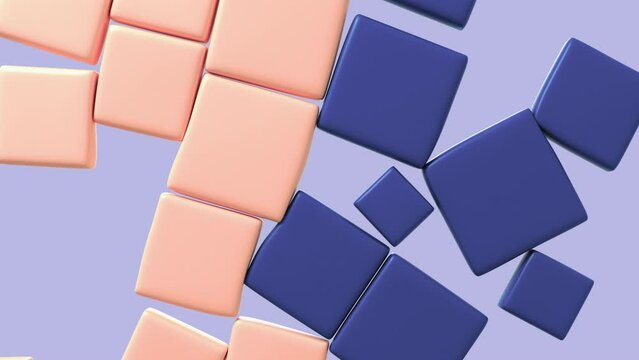 Abstract background with soft pink and blue cubes. 3D animation. 4K. 3840x2160.