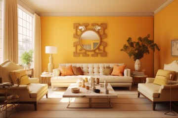 Fototapeta na wymiar Bright home with warm walls and fresh furniture made with. Generative AI