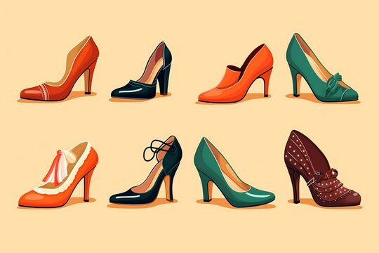 An Image Depicting Different Types Of Fashionable Women's Shoes. Generative AI