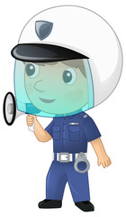 Cartoon character policeman boy happy at work isolated illustration for kids