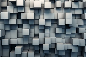 Arrangement of square tiles forming a glossy wall with a concrete background made of futuristic blocks. 3D rendered. Generative AI