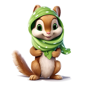 Cute Little Squirrel Wearing A Scarf Christmas Clipart Illustration