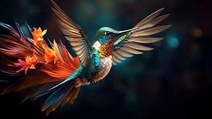 Illuminate the enchanting world of a hummingbird's shimmering feathers in mid-flight.