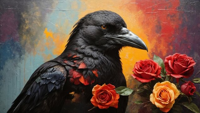 Crow bird, watercolor picture