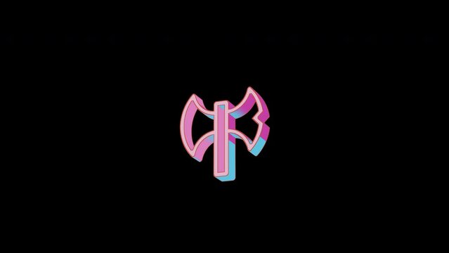 Bright axe battle icon is jumping merrily. Retro style. Alpha channel black. Looped from frame 120 to 240, Alpha BW at the end