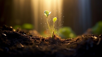 Witness the magical transformation of a seed sprouting into a young plant. - obrazy, fototapety, plakaty