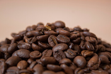Roasted whole coffee bean on pink background