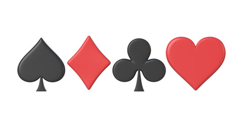 Aces cards symbols isolated on white background. Club, diamond, heart and spade icon. 3D render illustration