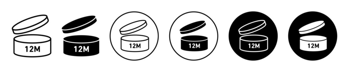 Period after opening 12m Icon. Twelve pao can symbol set. Best before or after opening 12 month vector sign. Cosmetic product shelf life of 12 month period line logo