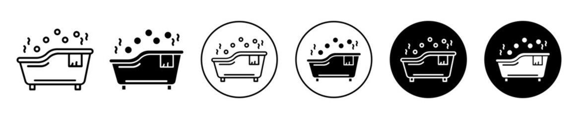 Jacuzzi icon. Hot bathtub shower symbol set. jacuzzi bath tub with towel vector sign.  - obrazy, fototapety, plakaty