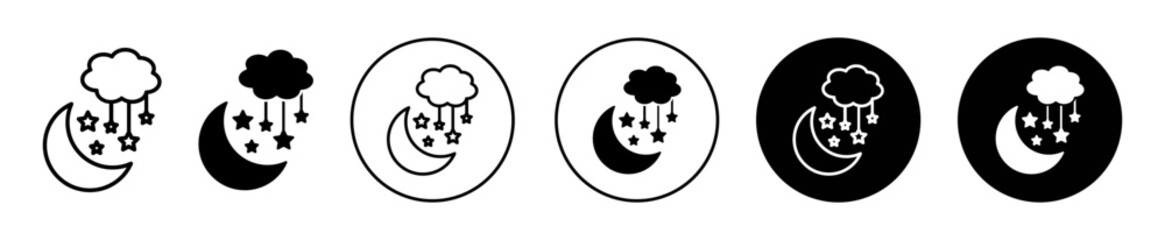Night icon. Moon with star and cloud symbol set. quality sleep at bad time vector sign. Good sleep at night line logo. Moon light icon.