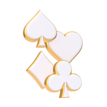 Aces cards symbols isolated on white background. Club, diamond, heart and spade icon. 3D render illustration