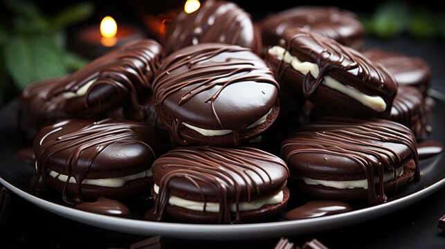 Chocolate biscuits in the plate UHD wallpaper Stock Photographic Image