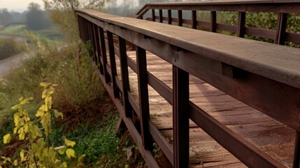 Fototapeta premium Wooden railing looking over a vineyard UHD wallpaper Stock Photographic Image