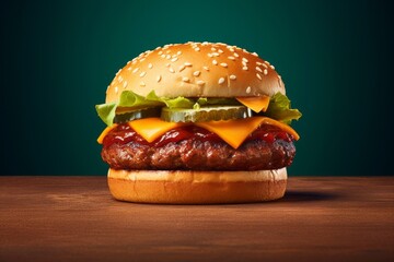 Appetizing hamburger. Background with selective focus and copy space