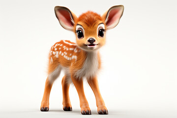 Deer on a white background. Adorable 3D cartoon animal portrait.