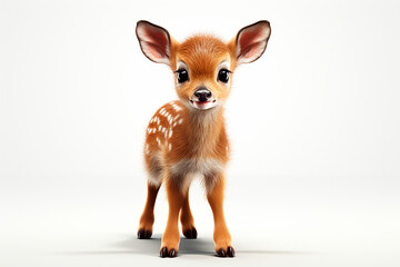 Obraz premium Deer on a white background. Adorable 3D cartoon animal portrait.