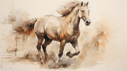 wild horses, opaque watercolor, concept: wild nature, freedom