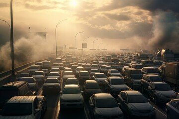 traffic jam again - nothing moves anymore. Generative AI - obrazy, fototapety, plakaty