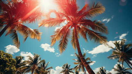 Tropical palm trees under blue sky UHD wallpaper Stock Photographic Image