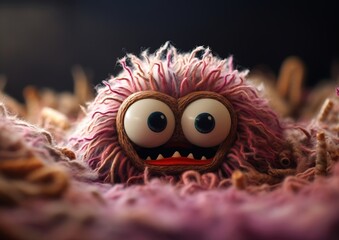 closeup stuffed animal big eyes fuzzy pink blanket micro boogie monster brown fur outrageously fluffy tumbleweeds gopher creating soft cacodemon browny - obrazy, fototapety, plakaty