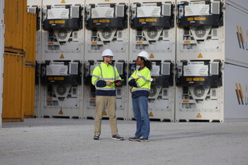 At the container yards, two maintenance engineers inspected the compressor of the reefer containers