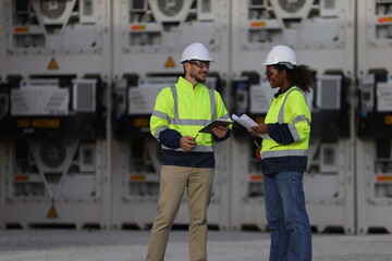 At the container yards, two maintenance engineers inspected the compressor of the reefer containers