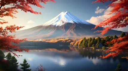 Papier Peint photo Mont Fuji Mountain fuji with autumn leaves, Japan nature, spring