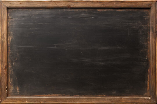 School Chalk Board, Black Vintage Distressed Texture, Wooden Frame, Classroom Writing Backdrop, Retro Aged Surface, Teaching Material, Antique Scratched Lesson Background. Generative AI.