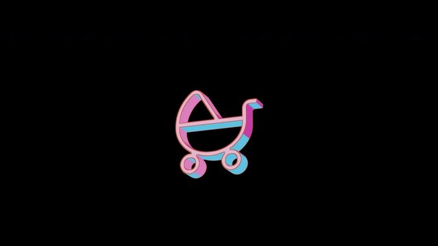 Bright baby carriage icon is jumping merrily. Retro style. Alpha channel black. Looped from frame 120 to 240, Alpha BW at the end