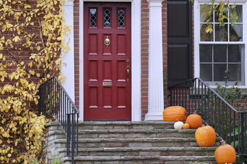 Front steps with pumpkins for fall decorations