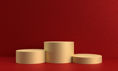 podium stand stage showcase golden yellow orange color circle cylinder round empty red pink orange color background wallpaper empty blank product advertisement award presentation show light display   