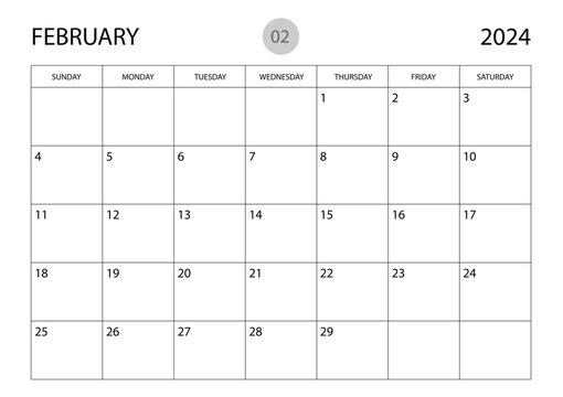 February 2024 Year Planner Template, Calendar 2024 Template, Monthly And Yearly Planners. Organizer Diary. Week Start Sunday, Corporate Planner Template, Desk Calendar 2024 Year, Vector Illustration