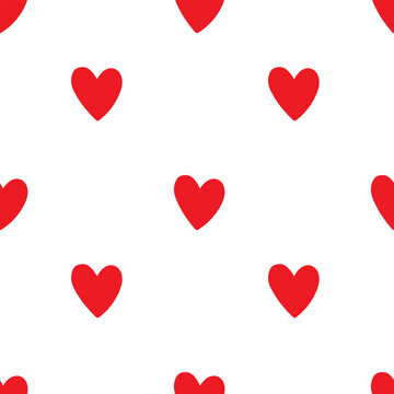 All over seamless vector repeat pattern with small red hand drawn doodle hearts on white background. Simple Valentines day half drop.