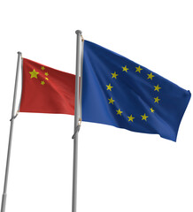 china red pink orange star shape blue waving flag white isolated dicut background wallapaer eu...