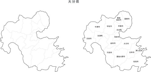 日本　白地図　大分県（市区町村）