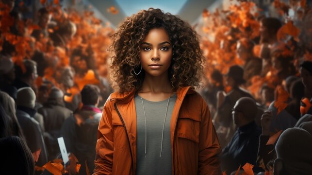 A black girl surrounded by socia media marketing UHD wallpaper Stock Photographic Image