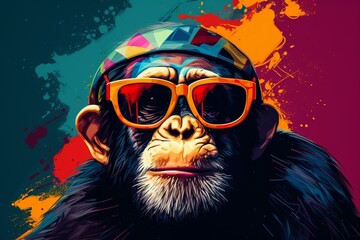 Monkey with colorful sunglasses. Generative AI