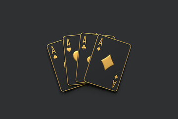 Playing cards on a black background. Casino cards, blackjack, poker. Top view. 3D render illustration