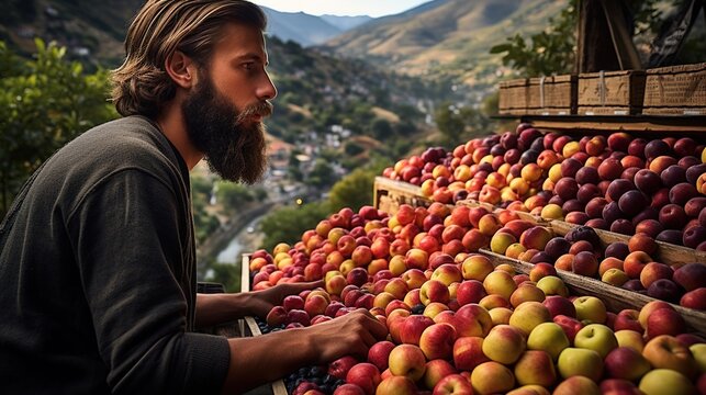 A man picking fruit and vegetable UHD wallpaper Stock Photographic Image