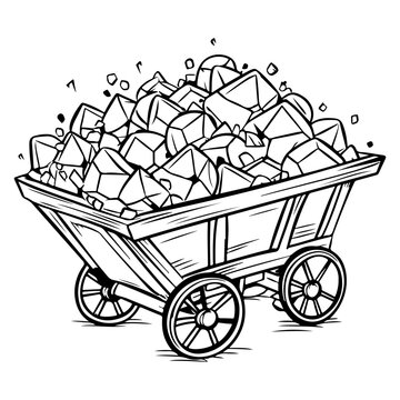 recommend clip art: Mine cart vector, diamond wagon kit, golden nuggets carriage, gold coal game trolley 
                    illustration. Mountain industry equipment, iron wheel, crystal stone, mining transportation. Mine cart clipart, Ge