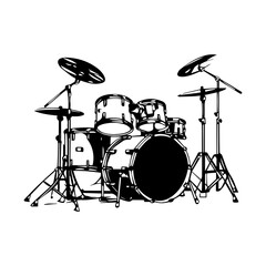 Drum vector. Vector illustration of a musical instrument, silhouette drum set vector isolated on white background. , Generative Ai. - obrazy, fototapety, plakaty