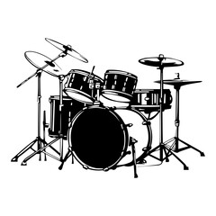 Drum vector. Vector illustration of a musical instrument, silhouette drum set vector isolated on white background. , Generative Ai.