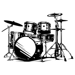 Drum vector. Vector illustration of a musical instrument, silhouette drum set vector isolated on white background. , Generative Ai.