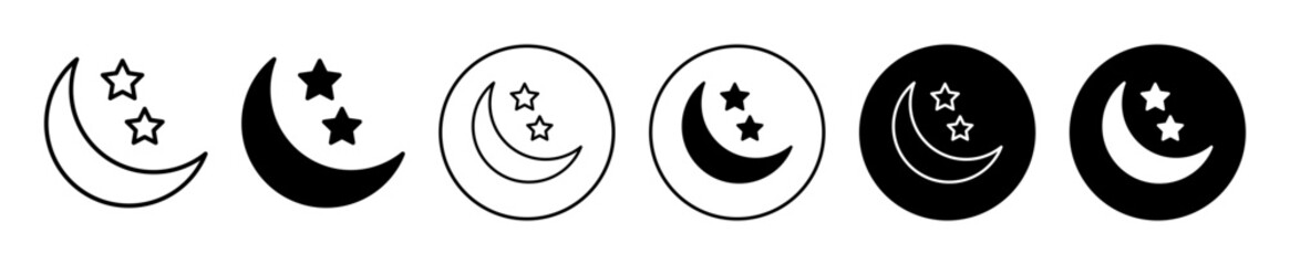 Night dream icon set. Good sleep at bad time in night symbol. Quality sleep with dreams vector logo. Goodnight with moon and star line sign. © Kajal